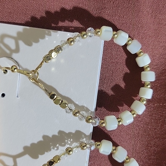 Lauren Conrad Gold Tone White Beaded Teardrop Earrings - Picture 2 of 5